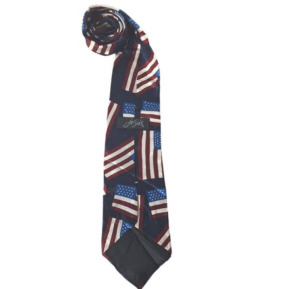 Jesuis American Flag Patriotic Silk Necktie - Picture 3 of 4
